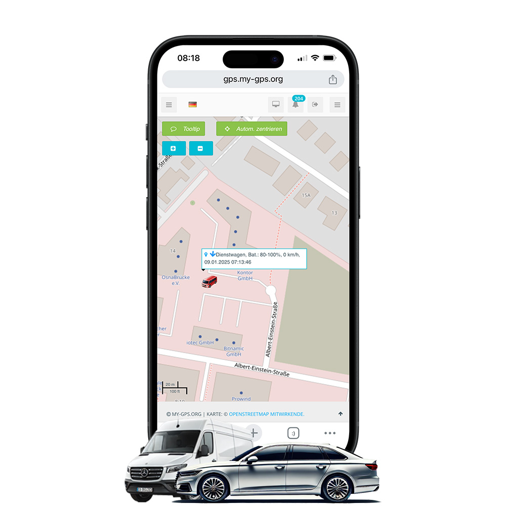 OBD Fahrzeugortung Smartphone Ansicht