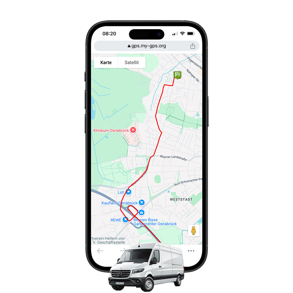 Streckenverlauf Transporter Fahrtstrecke Smartphone Landkarte